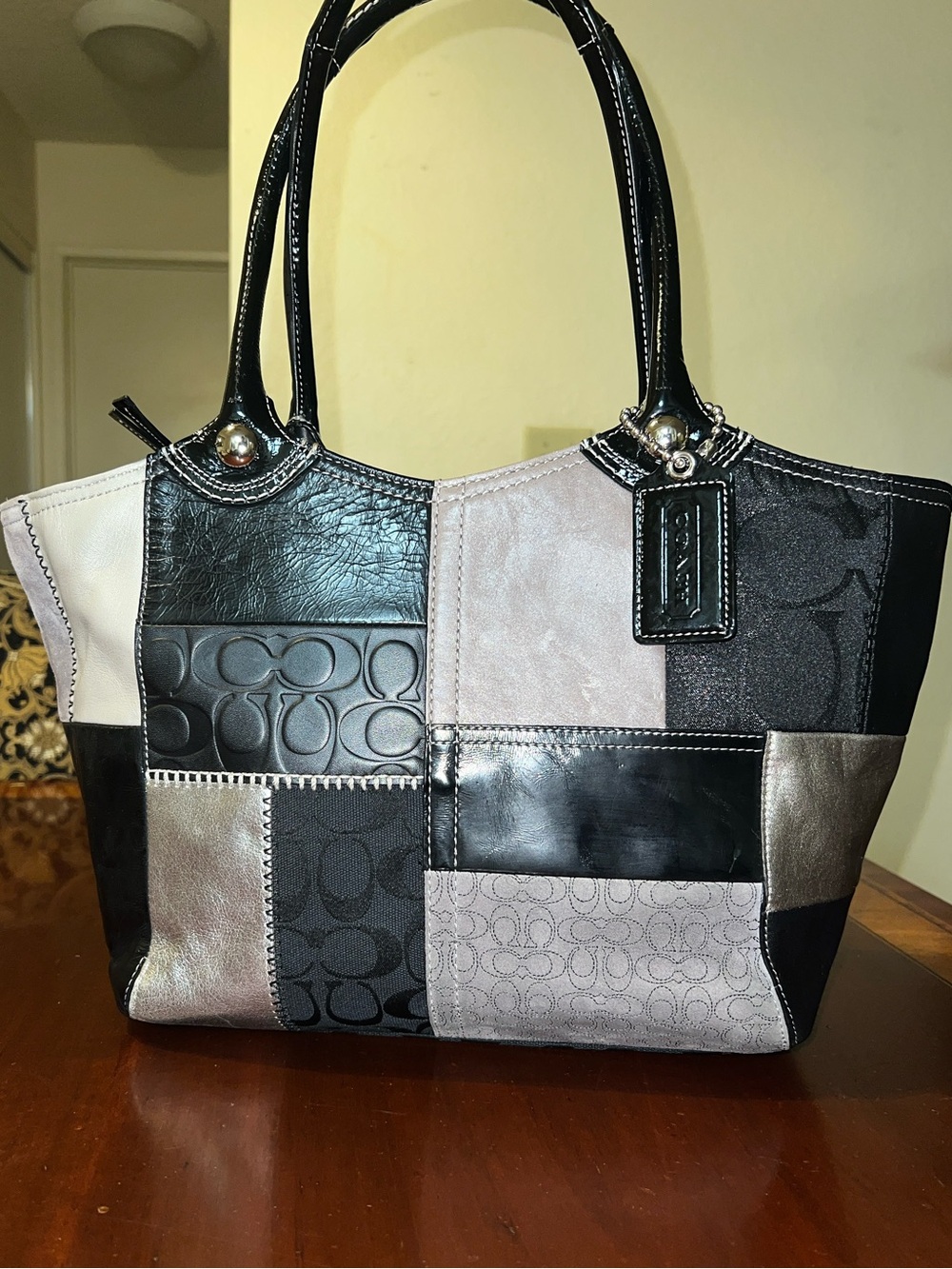 Vintage 2009 Coach Bleecker Patchwork Tote F14045 Black Silver Y2K